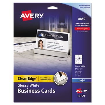 Avery® True Print Clean Edge Business Cards, Inkjet, 2 X 3.5, Glossy White, 200 Cards, 10 Cards Sheet, 20 Sheets-pack freeshipping - TVN Wholesale